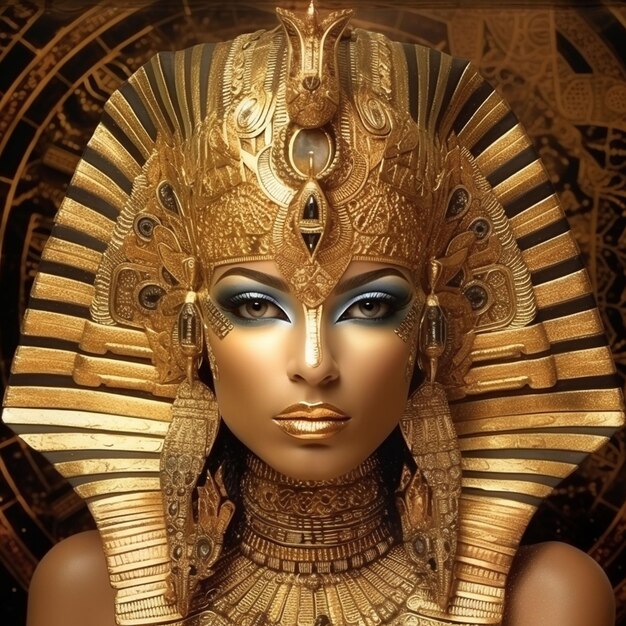 Modelo de moda atractivo y caliente en el traje real de la reina egipcia Cleopatra