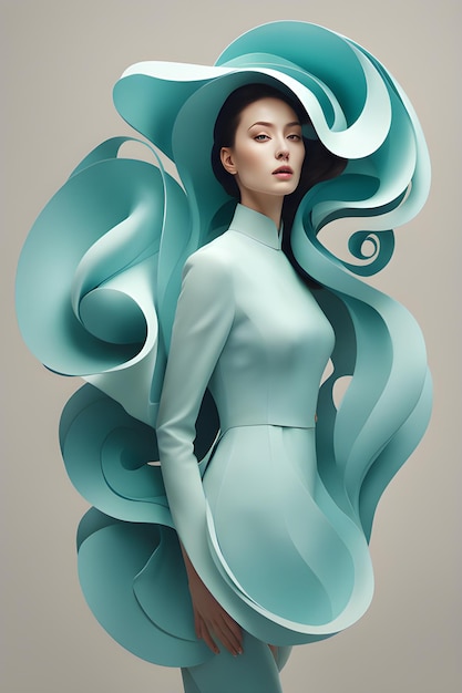 Modelo de moda de cabello azul seguro en 3D generado por ai
