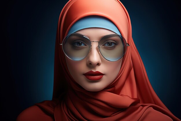 Modelo de moda una dama con gafas lleva un hijab