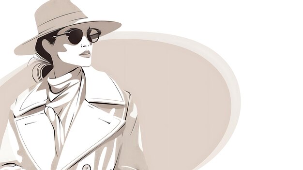 Foto modelo de moda con sombrero elegante y gafas de sol ilustración vectorizada dibujada a mano