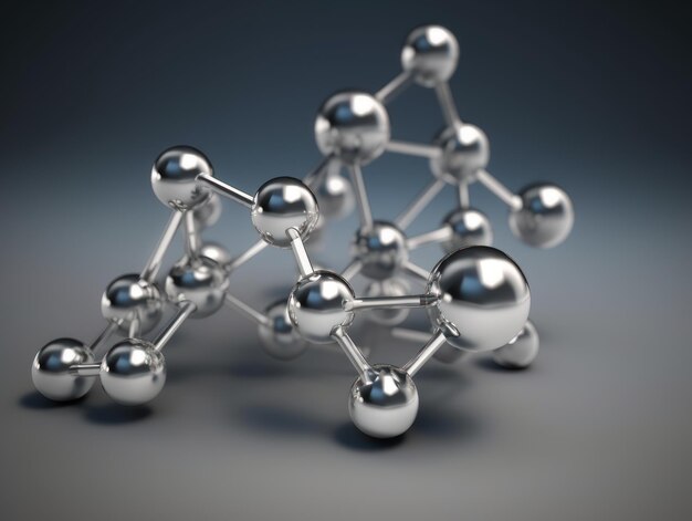 Modelo de molécula abstracto en fondo oscuro creado con tecnología de IA generativa.