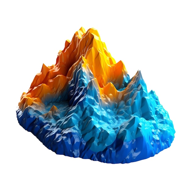 Modelo de montaña azul y naranja aislado en el fondo con IA generativa