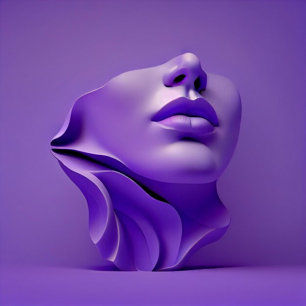 Un modelo morado con cara de papel y cara de papel.