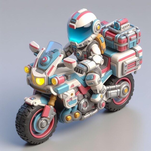 Modelo de motocicleta en 3D con fondo gris renderizado en 3D