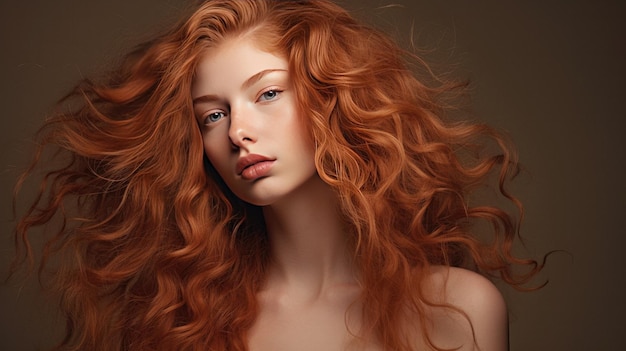 Modelo de mujer con un cabello hermoso aislado sobre un fondo neutro de color liso