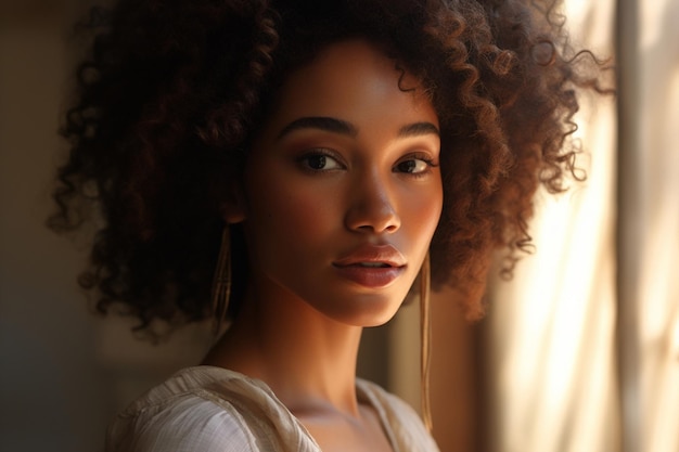 Foto modelo mujer cara negra bonita una belleza adulto persona de moda mujer de aspecto mujer retrato de dama africana atractivo cabello americano rizado joven afro