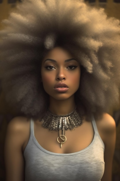 Modelo mulher negra com cabelos cacheados em roupa erótica