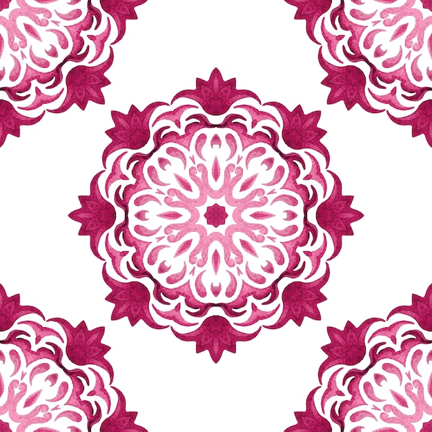 Modelo ornamental inconsútil del azulejo del medallón rosado y blanco abstracto. Textura de mandala de lujo elegante para tela y fondos de pantalla, fondos y relleno de página.