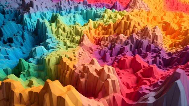 Modelo de paisaje topográfico abstracto basado en pequeños cubos coloridos generados por redes neuronales