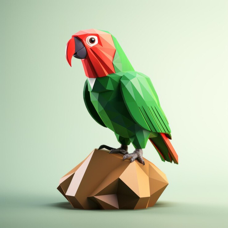 Foto modelo de pájaro de baja poli de los trópicos enigmáticos con diseños de caracteres audaces