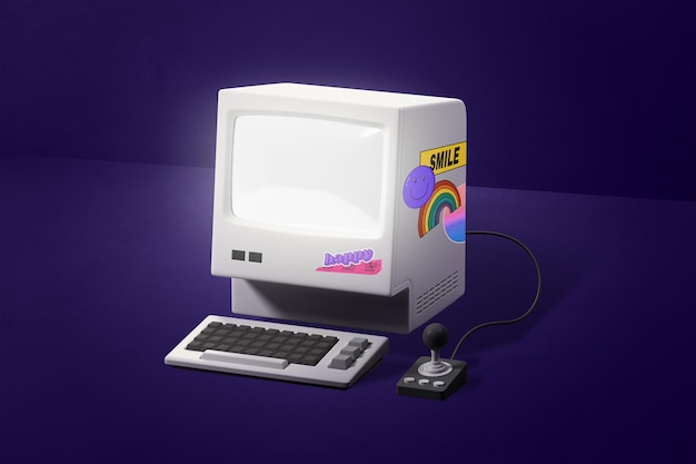 Modelo de pantalla png retro de computadora con diseño transparente