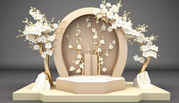 Un modelo de papel en 3D de una cama con flores.
