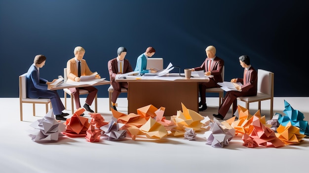 Modelo de papel origami de empresarios trabajando.