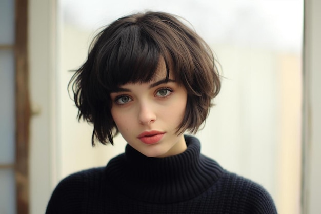 una modelo con pelo corto y peinado bob