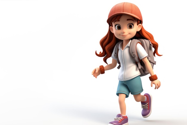 Modelo de personaje renderizado en 3D de un niño con mochila escolar