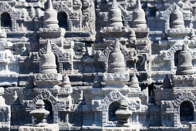 Modelo de piedra del Templo Borobudur, Monumento Budista Mahayana, Java Central, Indonesia, close-up