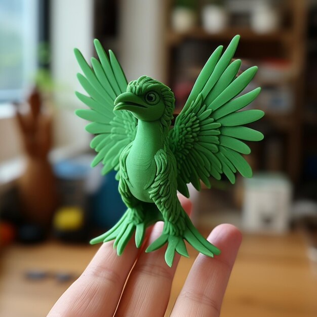 Foto modelo de playdoh de archaeopteryx verde para niños con baja arteria