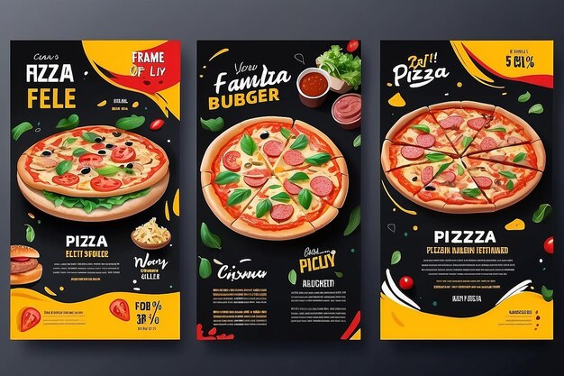 Foto modelo de publicación de alimentos en las redes sociales para el menú volante de promoción de ventas para la hamburguesa de pizza