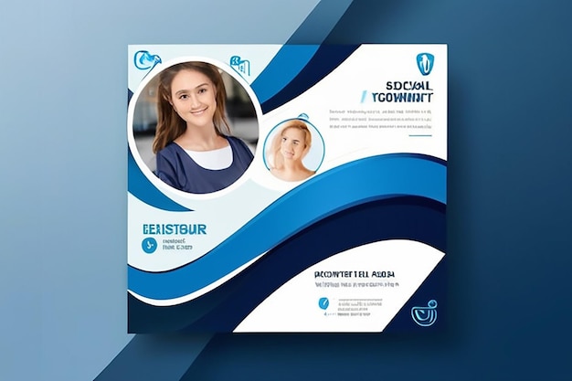 Foto modelo de publicación de redes sociales médicas diseño de banner moderno con decoración de cinta de color azul y lugar para la foto