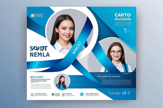 Foto modelo de publicación de redes sociales médicas diseño de banner moderno con decoración de cinta de color azul y lugar para la foto