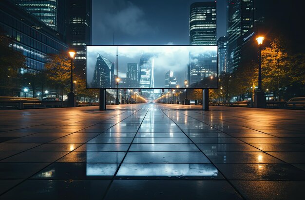 Modelo publicitario de cartel en blanco por la noche con luz de la calle con espacio de copia para información pública