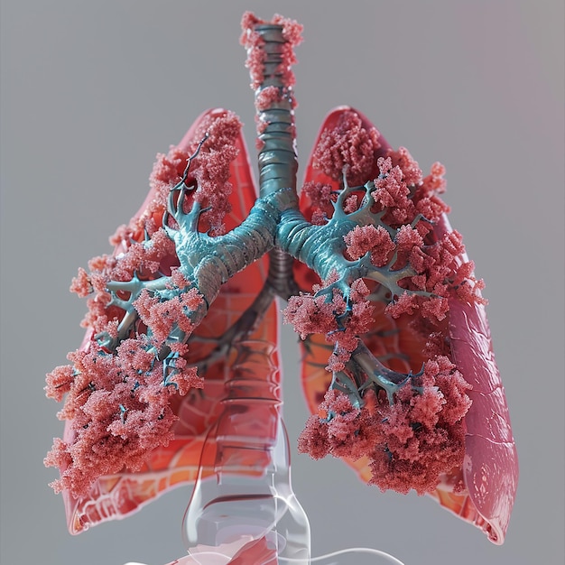 Foto un modelo de pulmones con la palabra pulmones en él