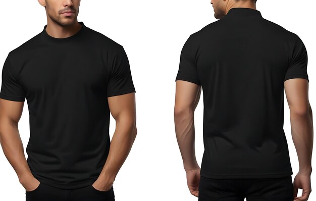 Foto modelo realista de camiseta negra en el modelo masculino
