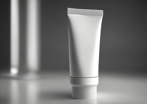 Modelo realista de tubo cosmético blanco en blanco sobre fondo blanco