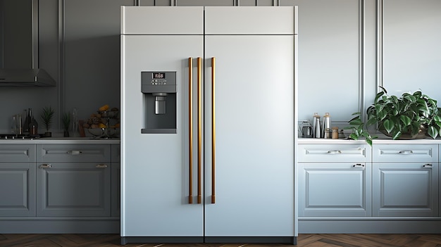 Modelo de refrigerador en blanco con fondo con espacio de copia para el texto plantilla de refrigerador para la cocina