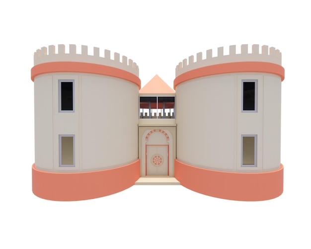 Modelo de representación 3d del edificio de arquitectura de castillo naranja minimalista moderno