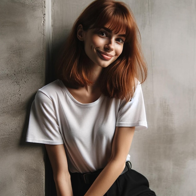Modelo roxo atraente retratos de mulheres modernas estilos de camiseta
