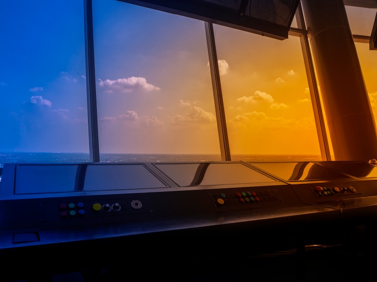 Foto modelo de sala de control de vuelo en la noche
