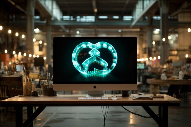 Modelo de símbolo de reciclaje en una pantalla digital que representa campañas ecológicas en línea