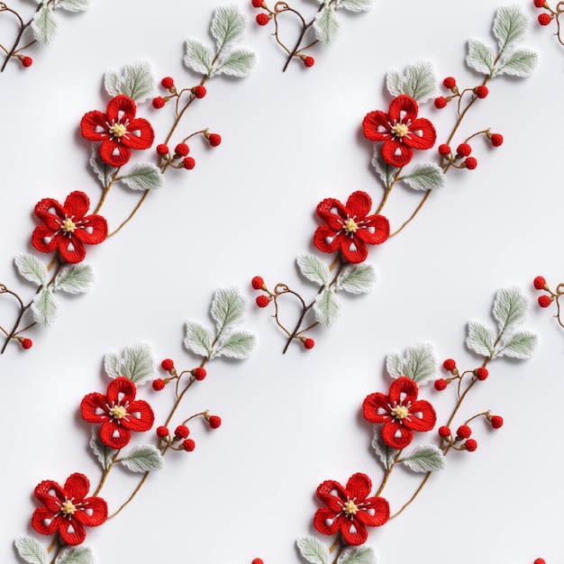 Foto modelo simples de crochet vermelho de flor de cereja de inverno sem costura