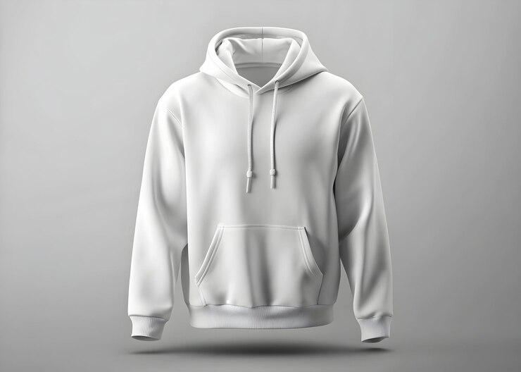 Modelo de sudadera con capucha blanca en blanco