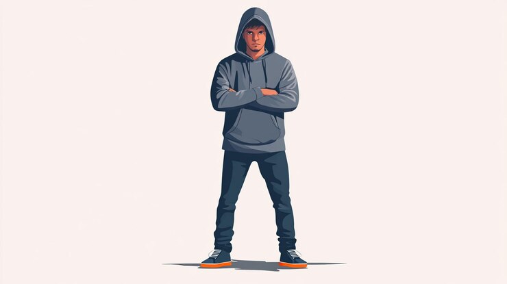 Modelo de sudadera con capucha con un individuo confiado en ropa urbana casual