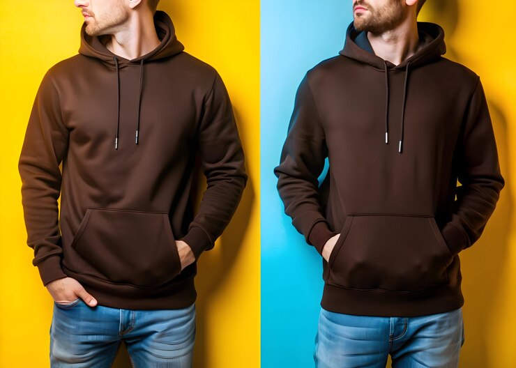 Modelo de sudadera con capucha negra en blanco