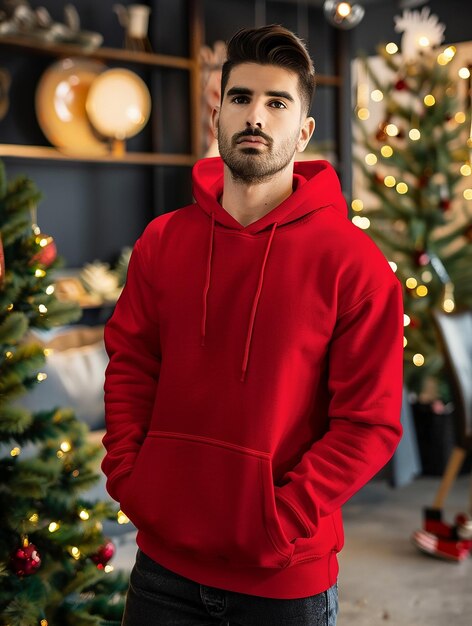 Modelo de sudadera con capucha roja de Navidad Imagen Premium generada con IA