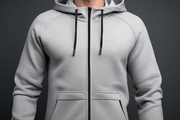 Modelo de sudadera de ropa deportiva gris con capucha