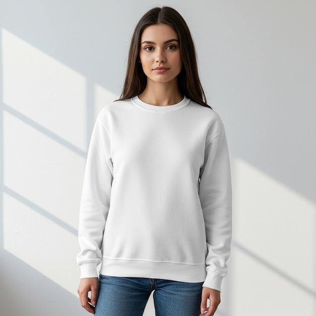 Modelo de suéter de cuello de tripulación en blanco para agregar diseño personalizado