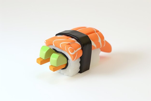 modelo de sushi en miniatura 3D en fondo blanco