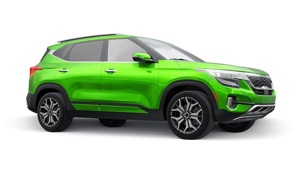 Foto un modelo de un suv verde compacto para la ciudad en una ilustración 3d de fondo blanco