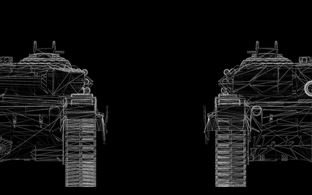 Modelo de tanque militar, estructura de la carrocería, modelo de alambre
