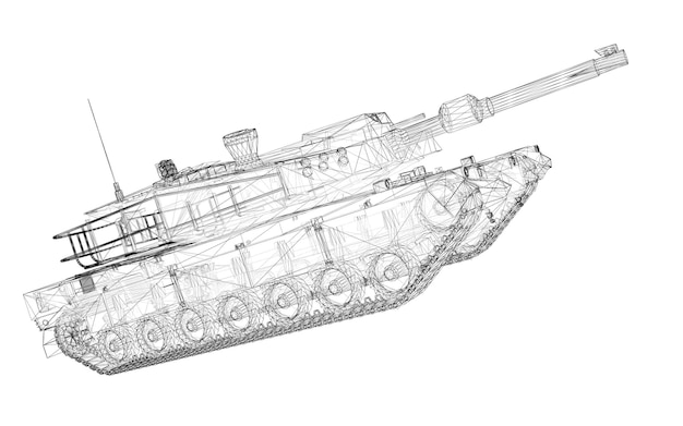 Modelo de tanque militar, estructura de la carrocería, modelo de alambre