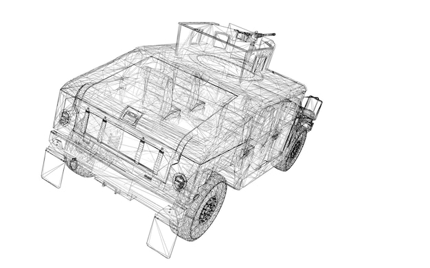 Modelo de tanque militar, estructura del cuerpo, modelo de alambre.