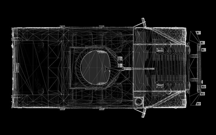 Foto modelo de tanque militar, estructura del cuerpo, modelo de alambre.