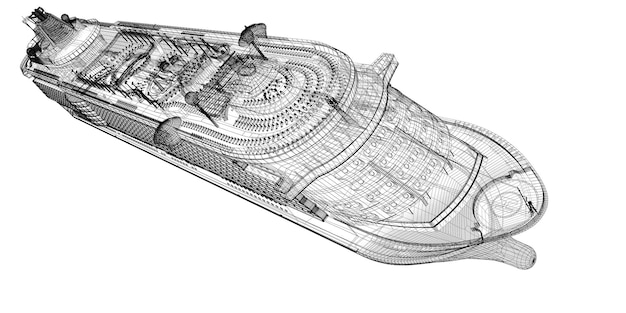 Modelo de tanque militar, estructura del cuerpo, modelo de alambre.