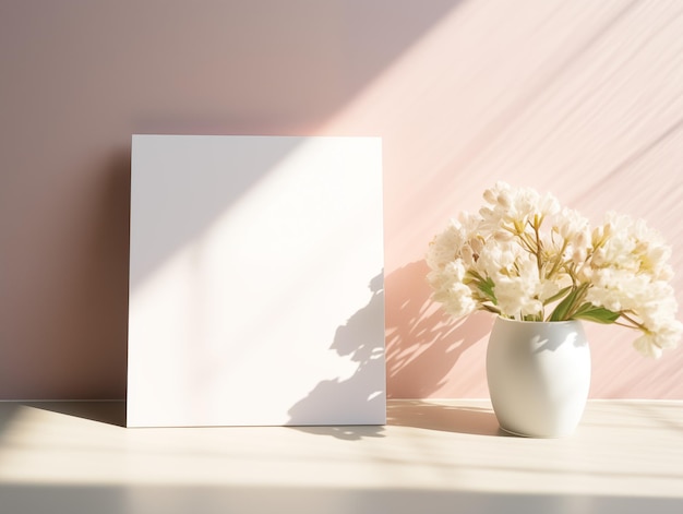 un modelo de tarjeta de felicitación blanca en la mesa un modelo de papel en blanco