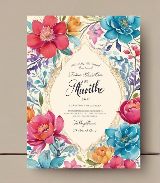 Modelo de tarjeta de invitación de boda vibrante Elementos de diseño coloridos