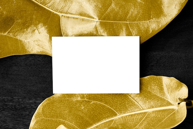 Modelo de tarjeta de nombre png en hojas de oro